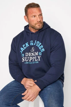 JACK & JONES Big & Tall Navy Blue Logo Sweat Hoodie