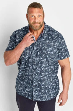 D555 Big & Tall Navy Blue Floral Print Shirt
