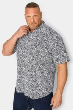 ESPIONAGE Big & Tall Navy Blue Leaf Print Shirt