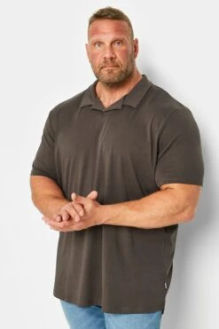 JACK & JONES PREMIUM Big & Tall Brown Revere Collar Polo Shirt