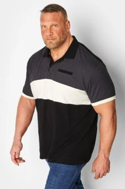 BadRhino Big & Tall Black Baseball Stripe Polo Shirt