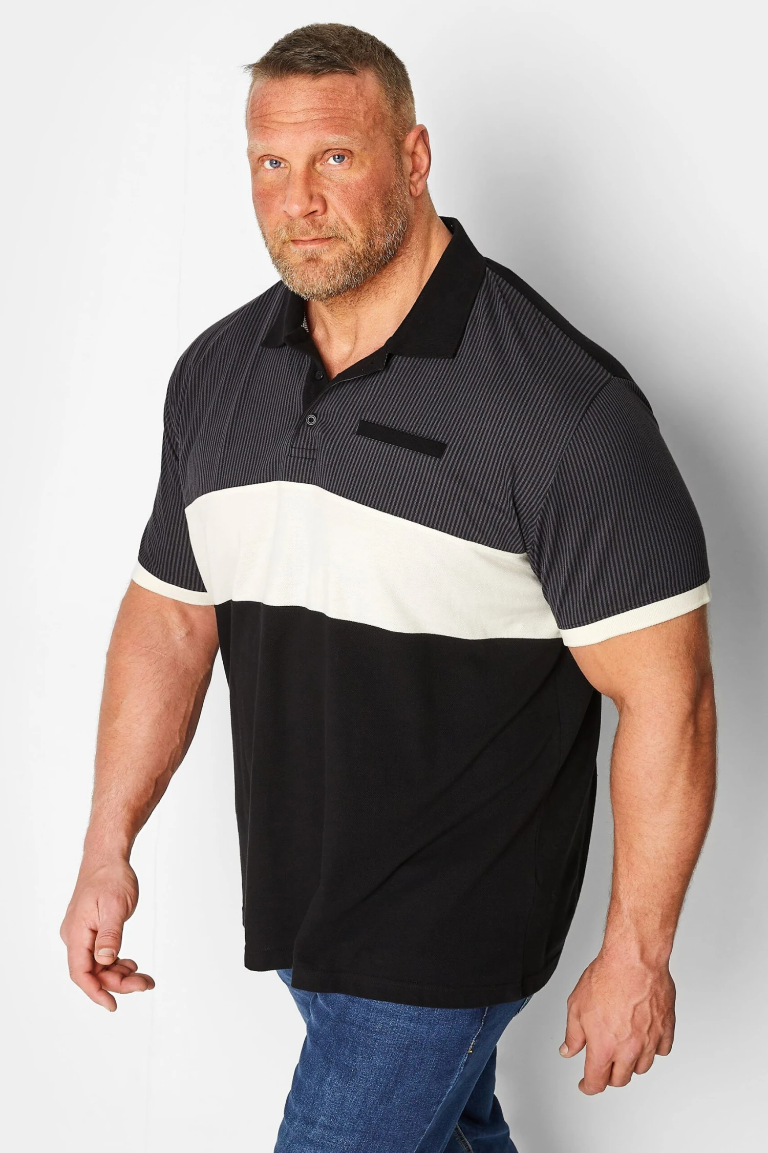 BadRhino Big & Tall Black Baseball Stripe Polo Shirt 1 BadRhino Big & Tall Black Baseball Stripe Polo Shirt