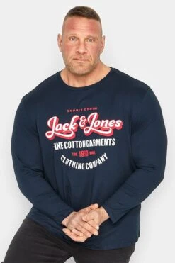 JACK & JONES Big & Tall Navy Blue Printed Long Sleeve T-Shirt