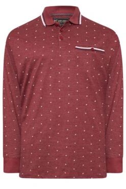 KAM Big & Tall Burgundy Red Dobby Print Long Sleeve Polo Shirt -Menswear Mode Sales Store 918cb78b 6eaf 40 206945 X