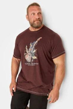 D555 Big & Tall Burgundy Red Lightning Bolt Guitar Print T-Shirt