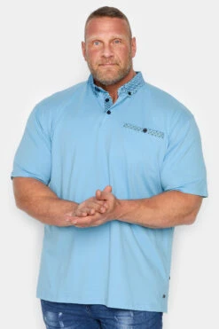 KAM Big & Tall Blue Premium Contrast Collar Polo Shirt