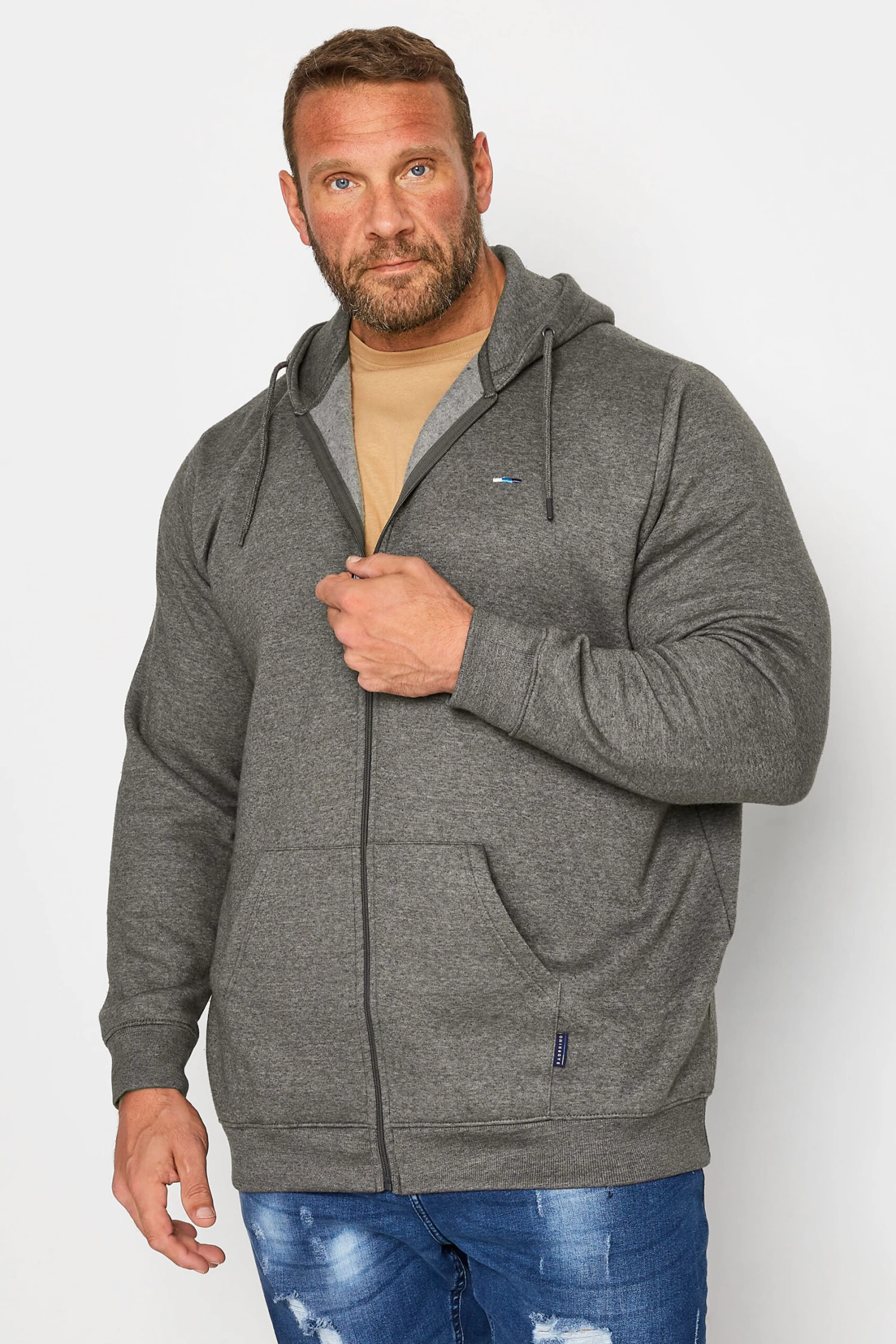 BadRhino Big & Tall Charcoal Grey Zip Through Hoodie 1 BadRhino Big & Tall Charcoal Grey Zip Through Hoodie