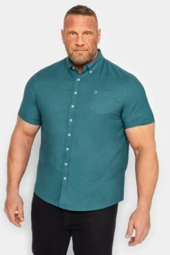 FARAH Big & Tall Teal Blue Short Sleeve Oxford Shirt