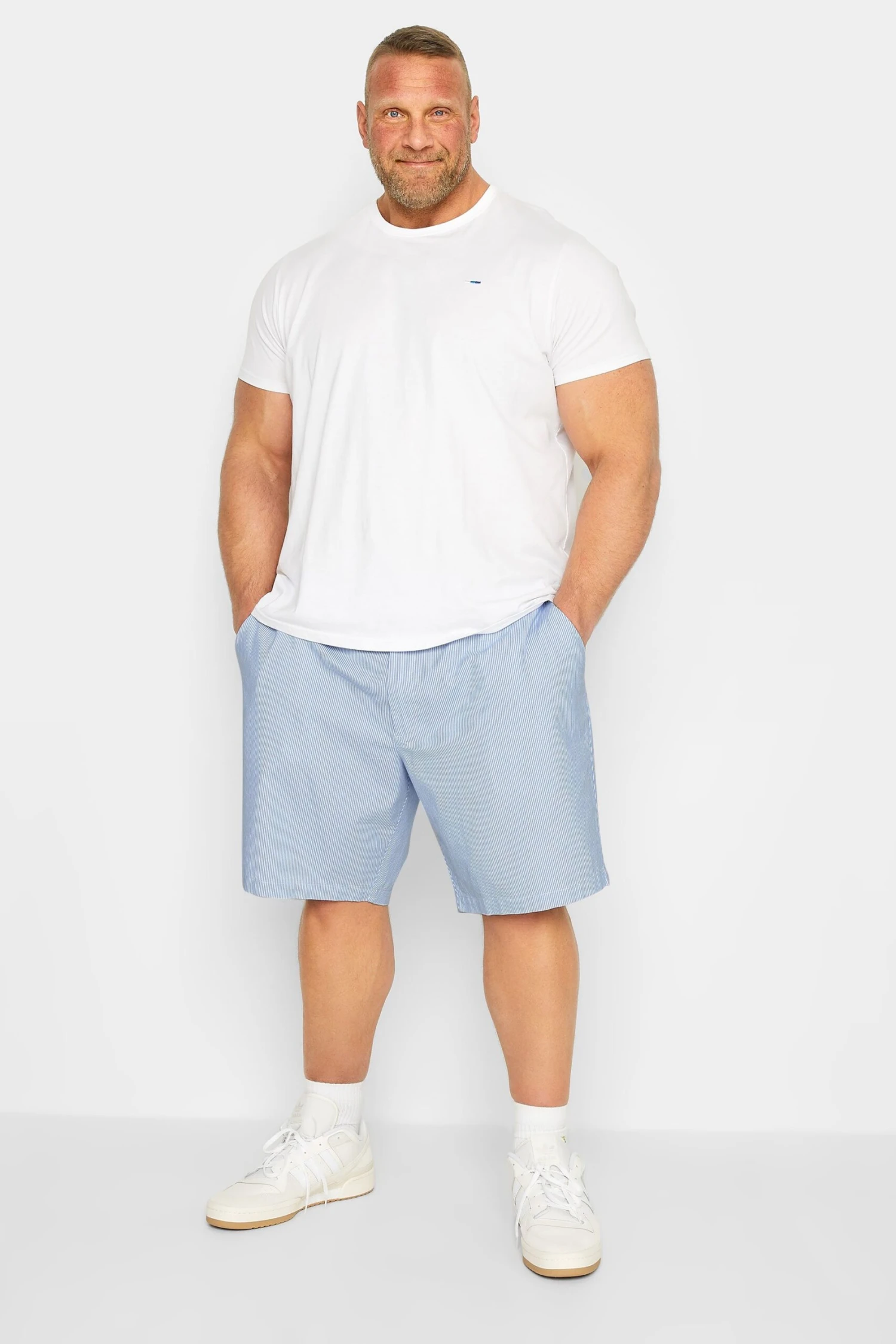 BadRhino Big & Tall Light Blue Stripe Chino Shorts 2 BadRhino Big & Tall Light Blue Stripe Chino Shorts - Image 2