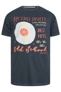 KAM Big & Tall Navy Blue 'Retro Party' Slogan Print T-Shirt -Menswear Mode Sales Store 9851103a 121c 4f 208441 X