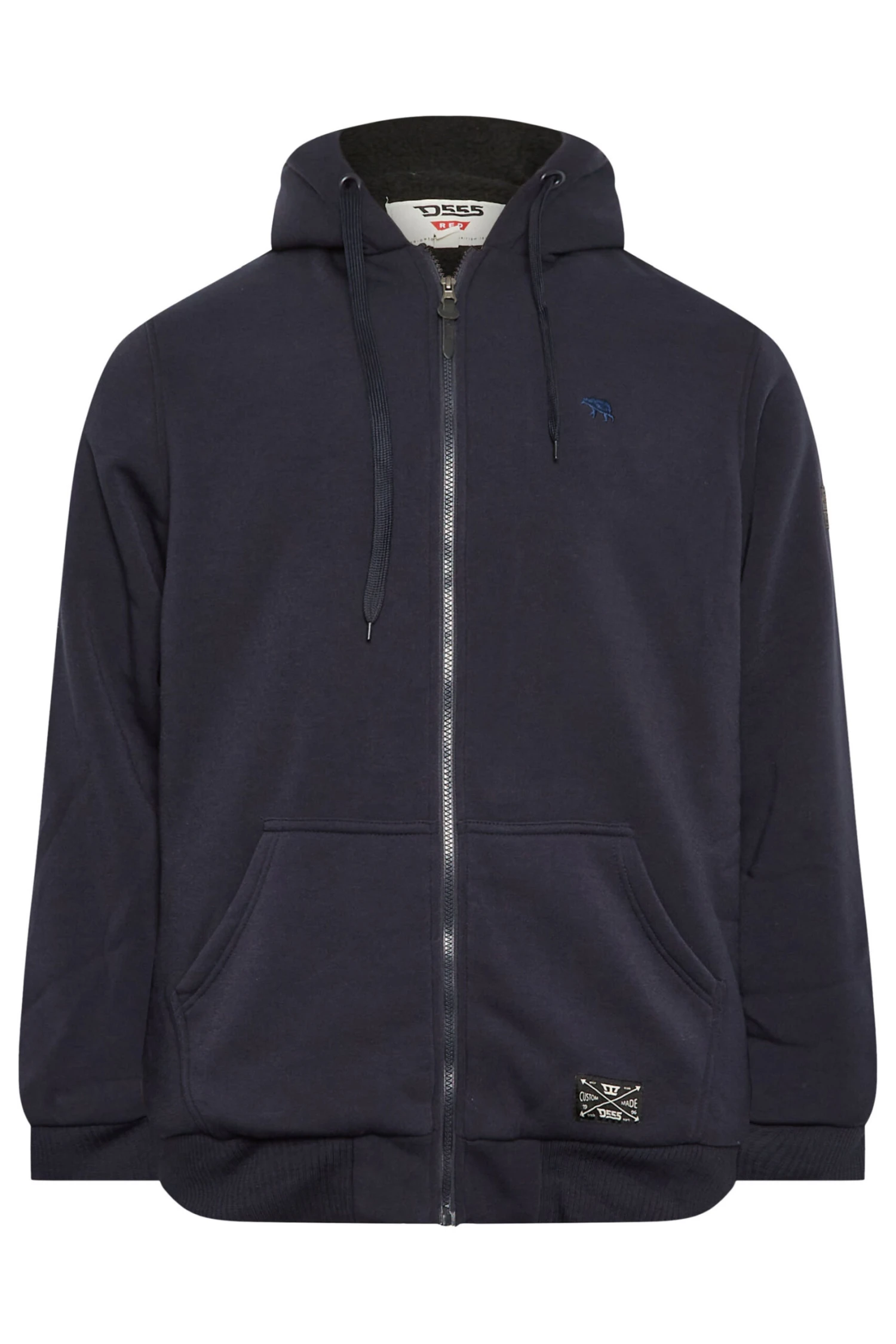 D555 Big & Tall Blue Zip Through Sherpa Lined Hoodie 3 D555 Big & Tall Blue Zip Through Sherpa Lined Hoodie - Image 3