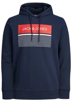 JACK & JONES Big & Tall Navy Blue Logo Stripe Hoodie -Menswear Mode Sales Store 9b45159f f27d 4a 207281 X