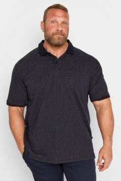 KAM Big & Tall Navy Blue Polka Dot Polo Shirt