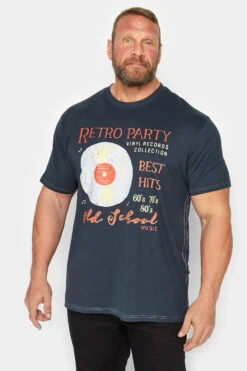 KAM Big & Tall Navy Blue 'Retro Party' Slogan Print T-Shirt