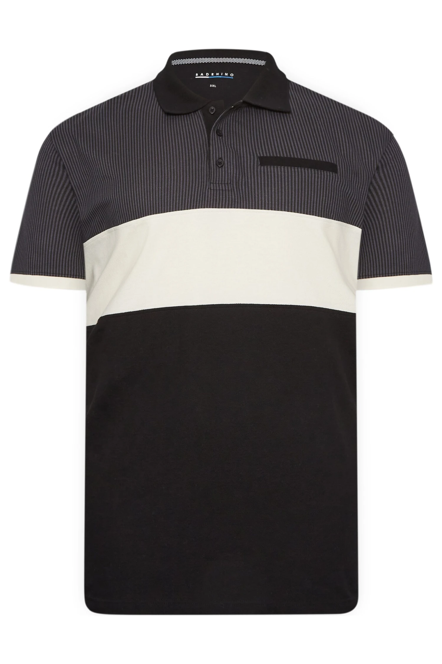 BadRhino Big & Tall Black Baseball Stripe Polo Shirt 3 BadRhino Big & Tall Black Baseball Stripe Polo Shirt - Image 3