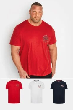 JACK & JONES Big & Tall Navy & Red 3 Pack T-Shirts