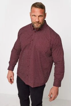 BadRhino Big & Tall Burgundy Red Dobby Poplin Long Sleeve Shirt