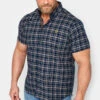 LUKE 1977 Big & Tall Navy Blue Check Short Sleeve Shirt