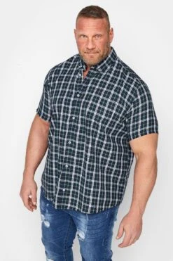 BadRhino Big & Tall Navy Blue Short Sleeve Check Shirt