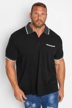 BadRhino Big & Tall Black Jacquard Collar Pocket Polo Shirt