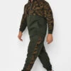 KAM Big & Tall Khaki Green Camo Colour Block Zip Through Hoodie