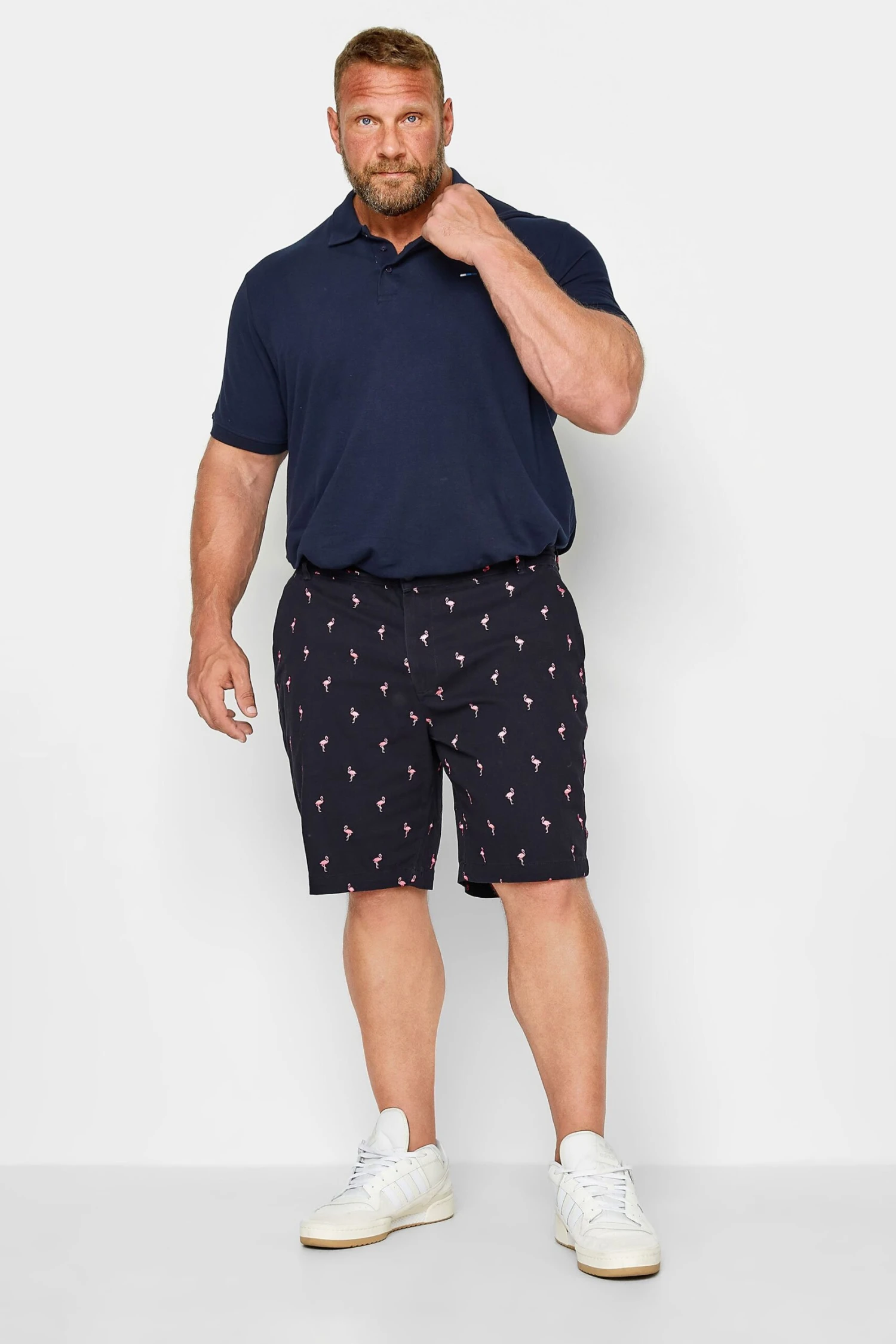 BadRhino Big & Tall Navy Blue Flamingo Embroidered Stretch Chino Shorts 2 BadRhino Big & Tall Navy Blue Flamingo Embroidered Stretch Chino Shorts - Image 2