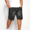 KAM Big & Tall Black Cargo Denim Shorts