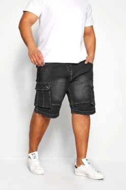KAM Big & Tall Black Cargo Denim Shorts