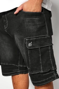 KAM Big & Tall Black Cargo Denim Shorts -Menswear Mode Sales Store KAM Black Cargo Denim Shorts 202684 df53