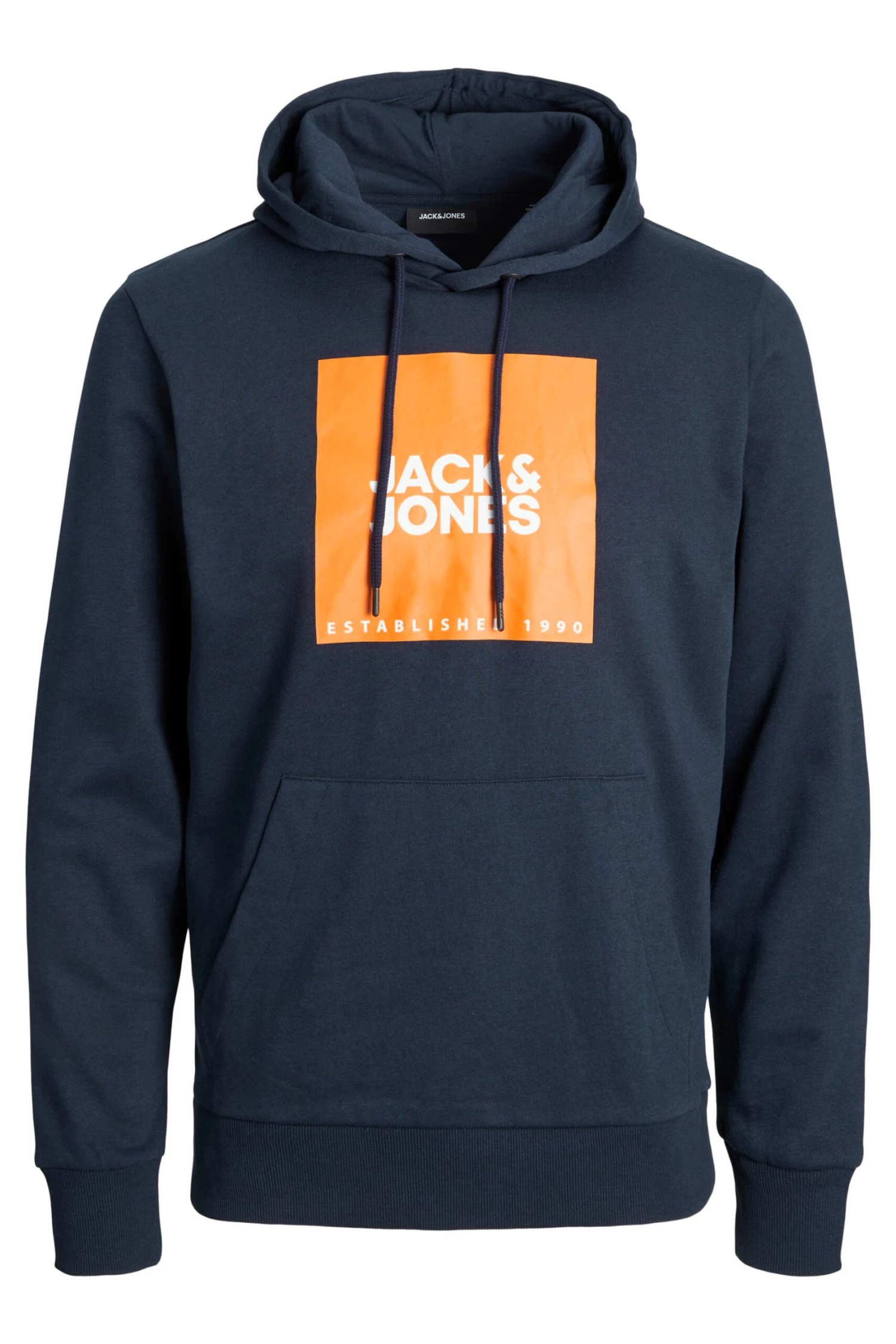 JACK & JONES Big & Tall Navy Blue & Orange Printed Logo Hoodie 2 JACK & JONES Big & Tall Navy Blue & Orange Printed Logo Hoodie - Image 2