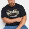 JACK & JONES Big & Tall Dark Navy Blue 'Classics' Slogan T-Shirt