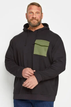 BadRhino Big & Tall Black Contrast Pocket Hoodie