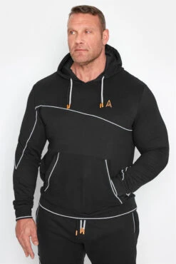 STUDIO A Big & Tall Black Piped Cut & Sew Hoodie