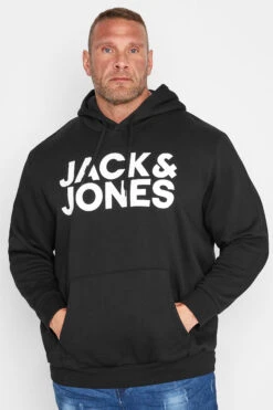 JACK & JONES Big & Tall Black Corp Logo Hoodie