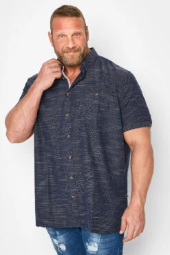 D555 Big & Tall Navy Blue Textured Shirt