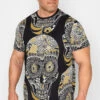 BadRhino Big & Tall Black Paisley Skull Print T-Shirt