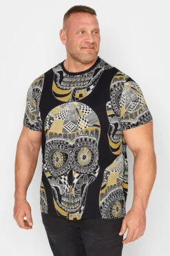 BadRhino Big & Tall Black Paisley Skull Print T-Shirt
