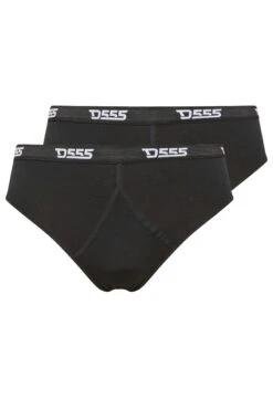 D555 2 PACK Big & Tall Black Branded Front Cotton Briefs