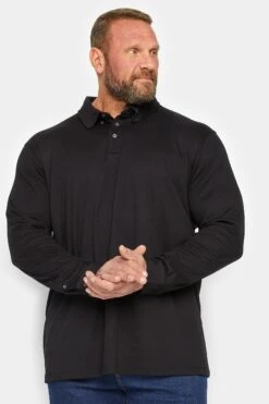 D555 Big & Tall Black Long Sleeve Polo Shirt