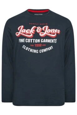 JACK & JONES Big & Tall Navy Blue Printed Long Sleeve T-Shirt -Menswear Mode Sales Store a9e3cbec d377 4d 207324 X