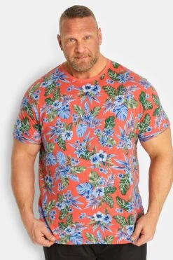 BadRhino Big & Tall Red Tropical Print T-Shirt