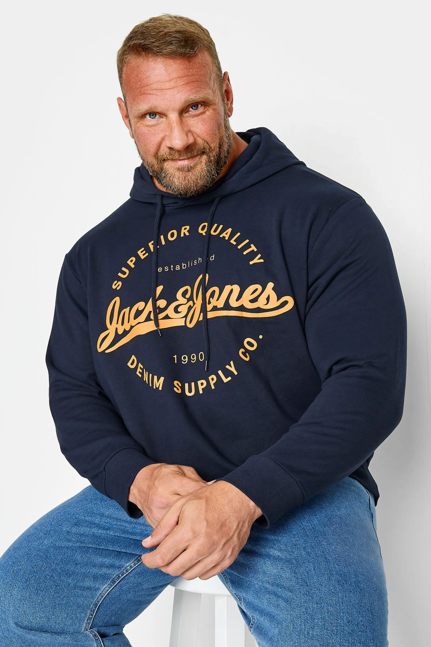JACK & JONES Big & Tall Navy Blue Classic Logo Hoodie 1 JACK & JONES Big & Tall Navy Blue Classic Logo Hoodie