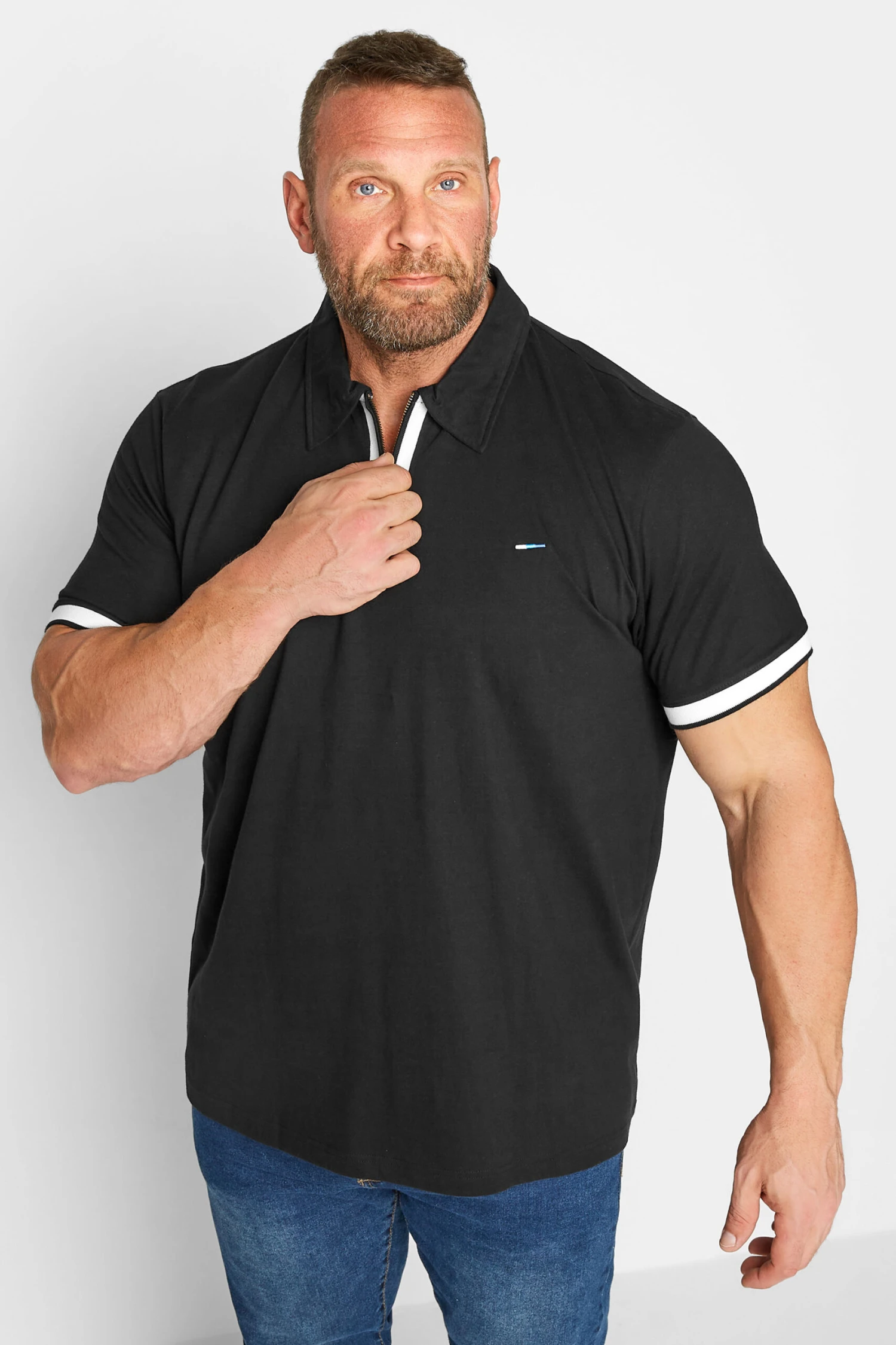 BadRhino Big & Tall Black Jersey Zip Polo Shirt 1 BadRhino Big & Tall Black Jersey Zip Polo Shirt