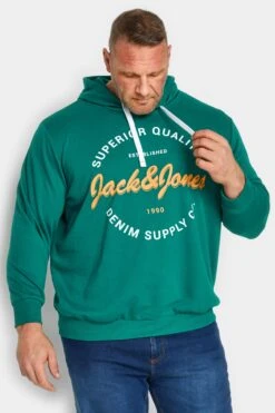 JACK & JONES Big & Tall Green Logo Print Hoodie
