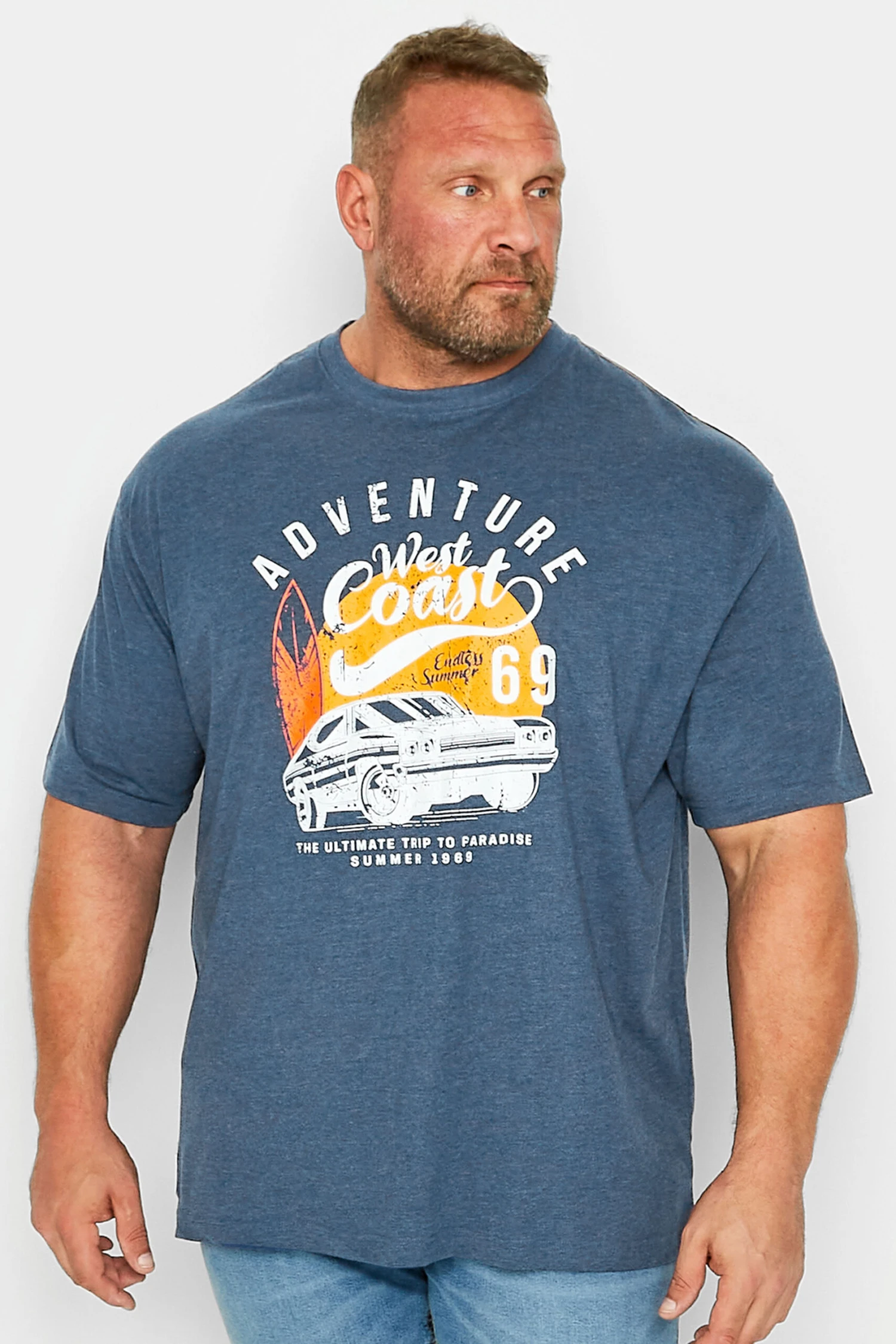ED BAXTER Big & Tall Blue 'West Coast' Car Print T-Shirt 1 ED BAXTER Big & Tall Blue 'West Coast' Car Print T-Shirt