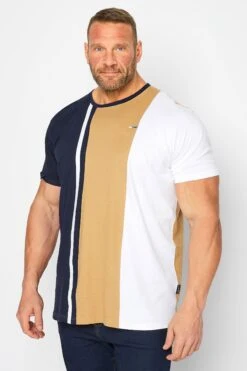 BadRhino Big & Tall Black & Brown Colour Block T-Shirt
