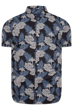 BadRhino Big & Tall Black Leaf Print Short Sleeve Shirt -Menswear Mode Sales Store b3e3ac84 b326 44 208022 X