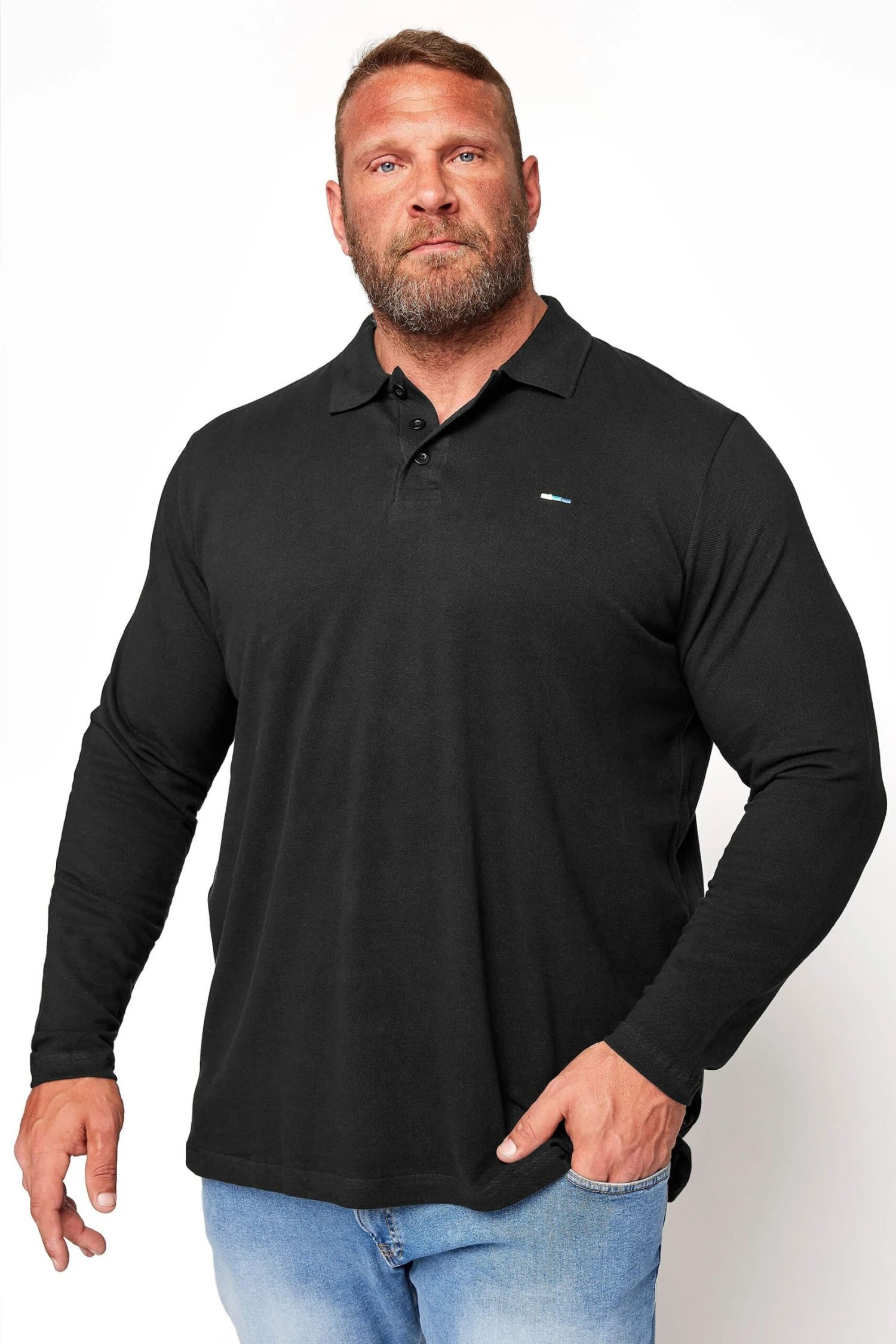 BadRhino Big & Tall Black Long Sleeve Core Polo Shirt 1 BadRhino Big & Tall Black Long Sleeve Core Polo Shirt