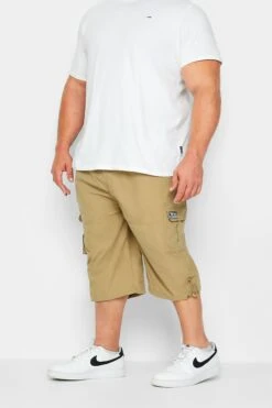 D555 Big & Tall Beige Brown Leg Pocket Cargo Shorts
