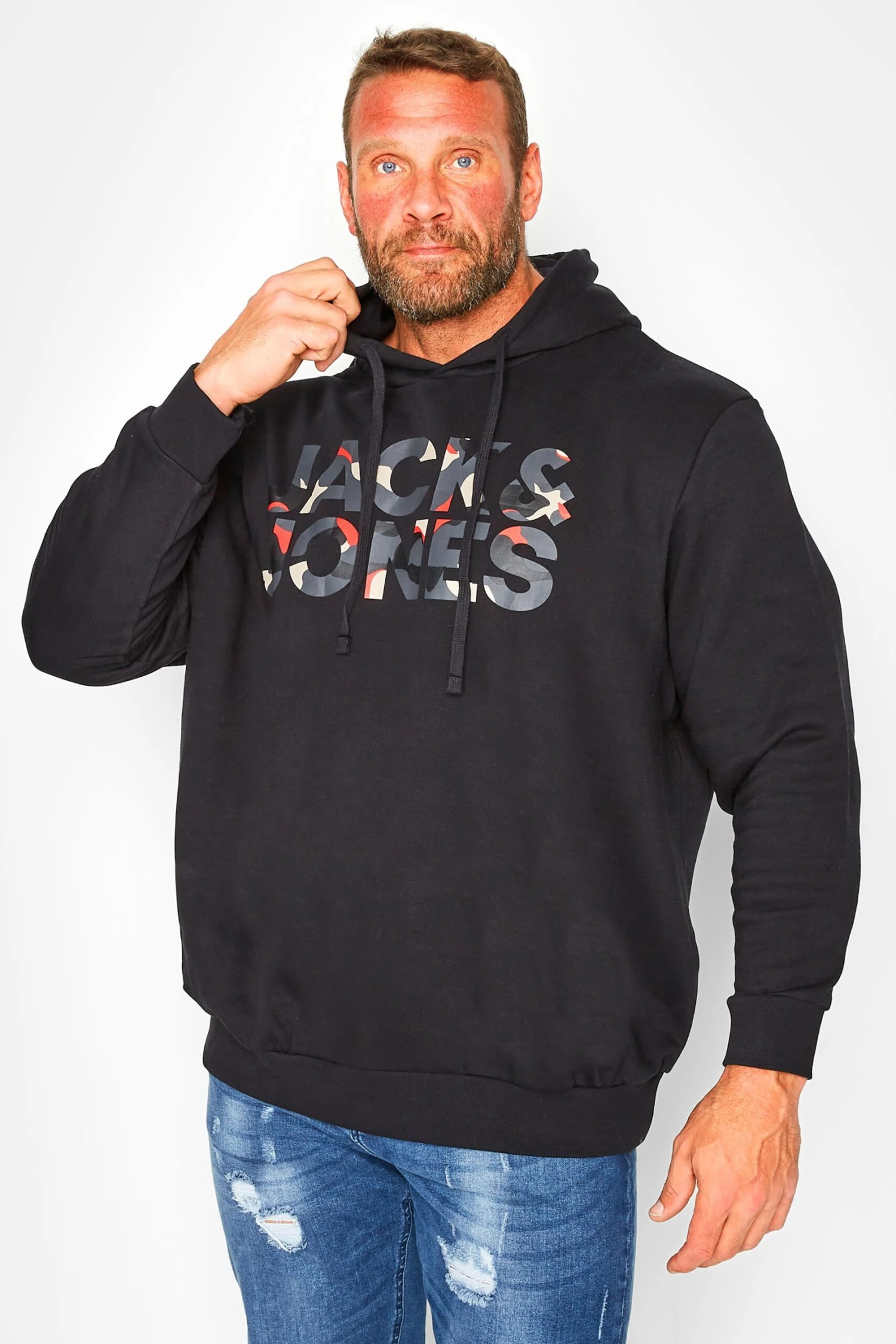 JACK & JONES Big & Tall Black Logo Hooded Sweatshirt 1 JACK & JONES Big & Tall Black Logo Hooded Sweatshirt